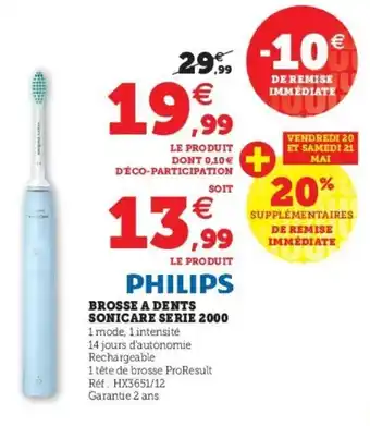 Super U Philips Brosse a Dents Sonicare Serie 2000 offre