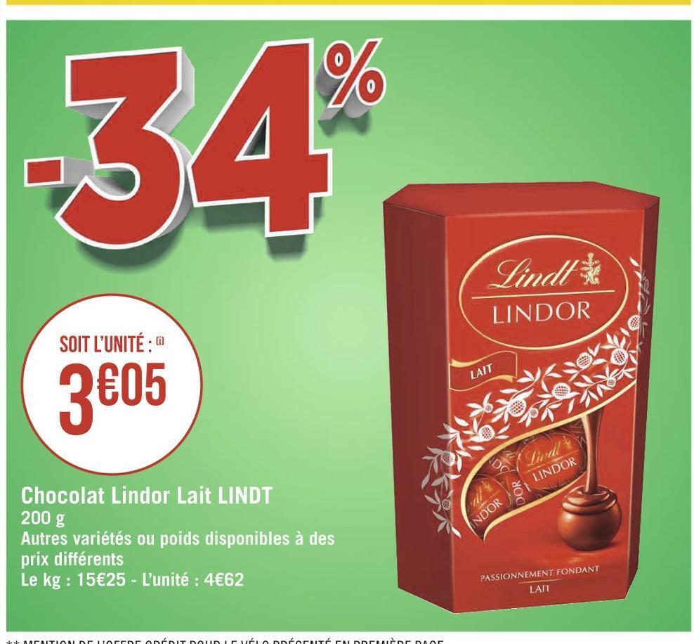 Promo Lindt chocolat lindor lait chez Géant Casino