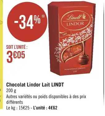 Géant Casino Lindt chocolat lindor lait offre