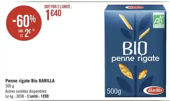Géant Casino Barilla penne rigate bio offre
