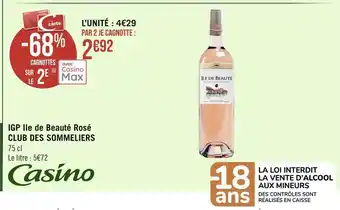 Géant Casino Club des sommeliers igp ile de beauté rosé offre