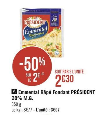 Géant Casino Président emmental râpé fondant 28% m.g. offre