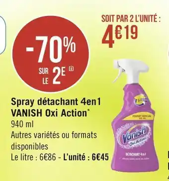 Géant Casino Vanish oxi action spray détachant 4en1 offre
