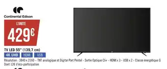 Géant Casino Continental edison tv led 55’’ (139,7 cm) offre