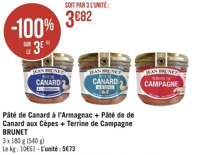 Promo Jean pâté de canard à l’armagnac + pâté de canard aux