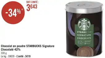 Géant Casino Starbucks chocolat en poudre signature chocolaté 42% offre