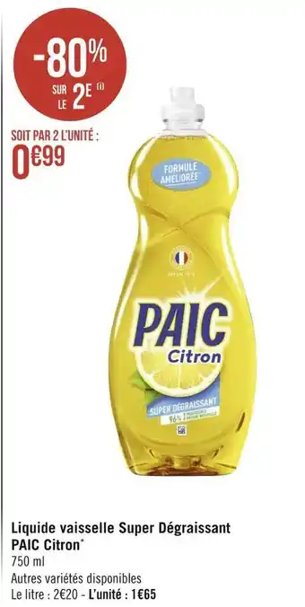 Géant Casino Paic liquide vaisselle super dégraissant citron* offre