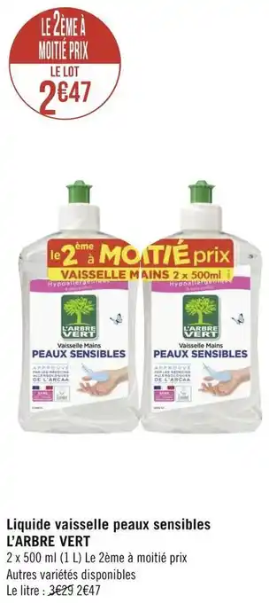 Géant Casino L’arbre vert liquide vaisselle peaux sensibles offre