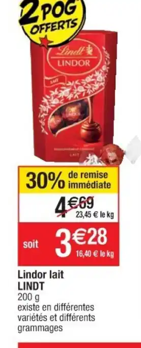 Cora x Carrefour Lindor Lait Lindt offre