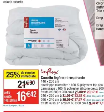 Cora x Carrefour Couette Légère Et Respirante offre