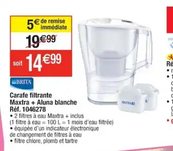 Cora x Carrefour Carafe Filtrante Maxtra + Aluna Blanche offre