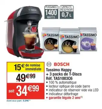 Cora x Carrefour Bosch Tassimo Happy +3 Packs de T-Discs offre