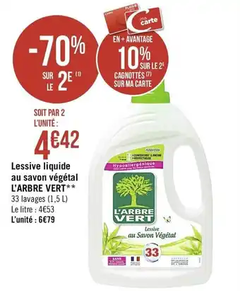 Géant Casino Lessive liquide au savon végétal L'Arbre Vert offre