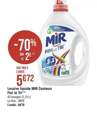 Géant Casino Lessive liquide Mir Couleurs Fini le Tri offre