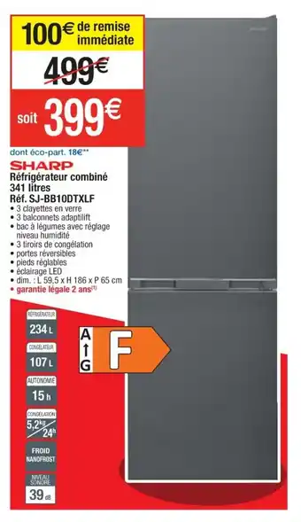 Cora x Carrefour Réfrigérateur combiné 341 litres Réf. SJ-BB10DTXLF offre
