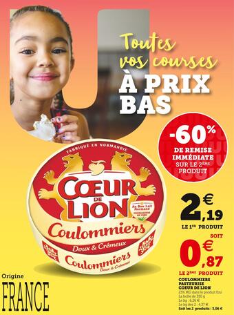 U Express Coeur de lion coulommiers pasteurise offre