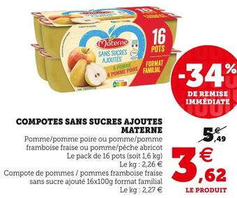 U Express Materne compotes sans sucres ajoutes offre