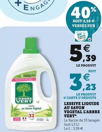 Super U L'arbre vert lessive liquide au savon vegetal offre