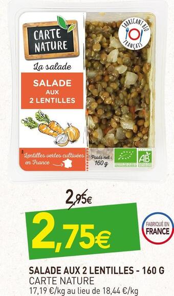 naturéO Carte nature salade aux 2 lentilles offre