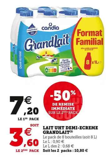 Super U Candia lait uht demi-ecreme offre