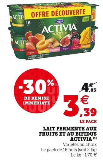 Super U Activia lait fermente aux fruits et au bifidus offre