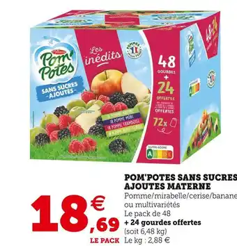Super U Pom'potes sans sucres ajoutes offre