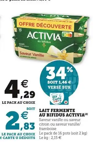 Super U Danone lait fermente au bifidus offre