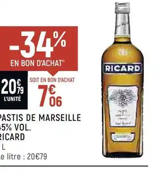 Petit Casino Ricard pastis de marseille 45% vol. offre