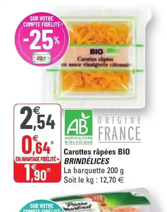 G20 Carottes Râpées Bio Brindélices offre