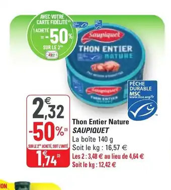 G20 Thon Entier Nature Saupiquet offre
