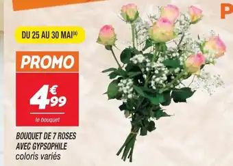 Bouquet De 7 Roses Avec Gypsophile
