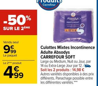 Carrefour Carrefour soft culottes mixtes incontinence adulte absodys offre