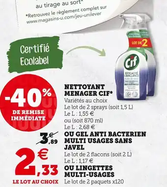 U Express Cif nettoyant menager offre
