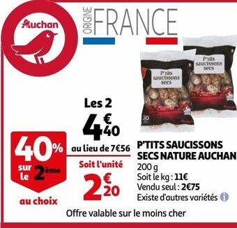 Auchan P'tits saucissons secs nature auchan offre