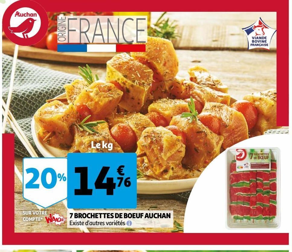 Promo 7 brochettes de boeuf auchan chez Auchan