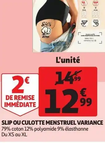 Auchan Slip ou culotte menstruel variance offre