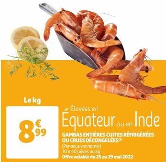 Auchan Supermarché Gambas entières cuites réfrigérées ou crues décongelées offre