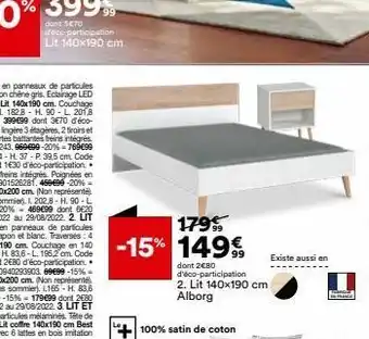 BUT 179€ -15% 149€ 100% satin de coton dont 2€80 d'éco-participation 2. lit 140x190 cm alborg existe aussi en infrace offre