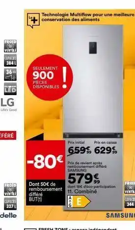 Froid ** ventre capac 384 l 36 olarage led technologie multiflow pour une meilleure conservation des aliments seulemen