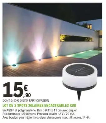 E.Leclerc Jardi Lot De 2 Spots Solaires Encastrables RGB offre
