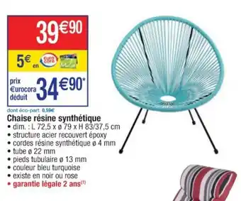 Cora x Carrefour Chaise résine synthétique offre