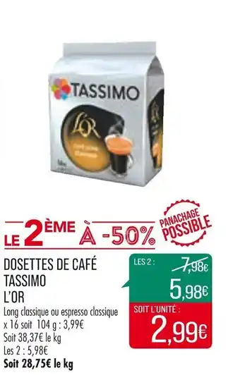 Match Dosettes de café tassimo l'or offre