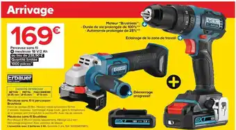 Castorama Erbauer Perceuse Sans Fil Meuleuse 18 V/2 AH offre