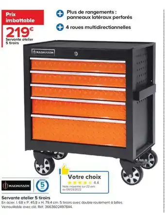 Castorama Magnusson Servante Atelier 5 Tiroirs offre