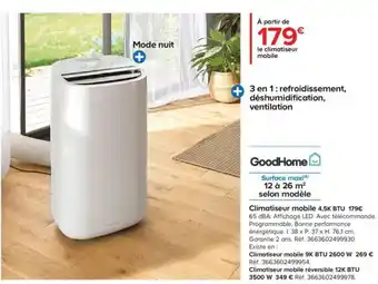 Castorama Goodhome Climatiseur Mobile 4,5k BTU offre