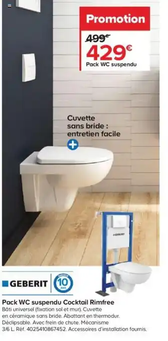 Castorama Geberit Pack WC Suspendu Cocktail Rimfree offre