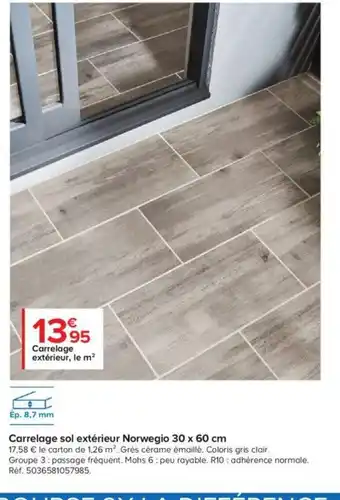 Castorama Carrelage Sol Extérieur Norwegio 30x60cm offre