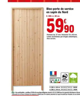 Promo Bloc porte De Service En Sapin Du Nord chez Brico Depot