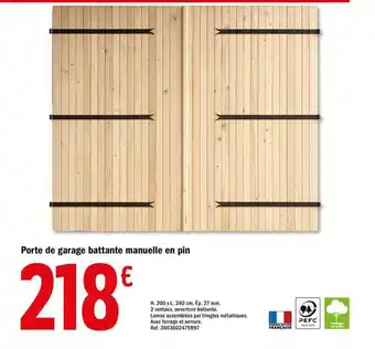 Brico Dépôt Porte De Garage Battante Manuelle En Pin offre