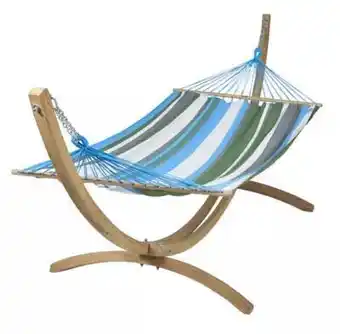 Castorama Set hamac jobek eskapade vert bleu blanc + support bois offre